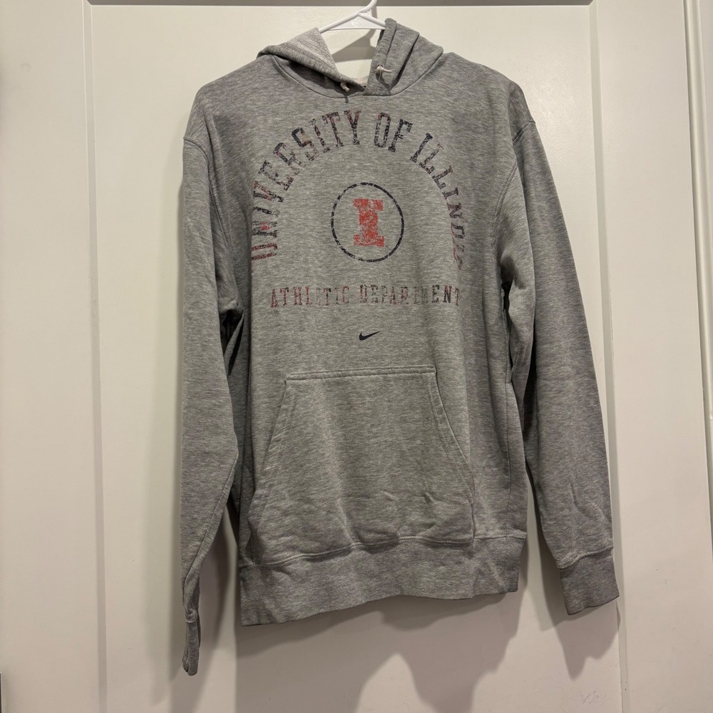 Nike University of Illinois Athletic Dept Hoodie Mens Small Gray Sweatshirt
